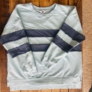 JoyLab Womens XL Blue Striped Raw Edge Seam French Terry Crewneck Sweatshirt